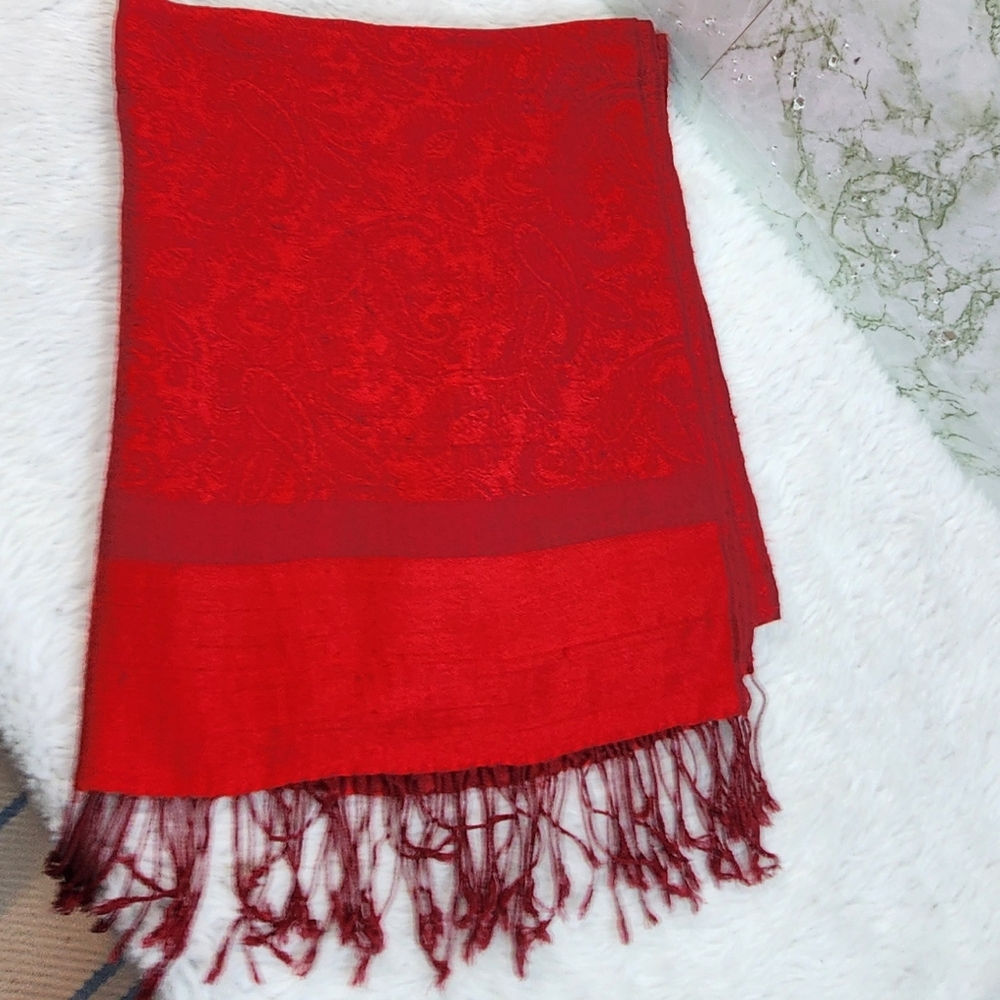 Paisley Print Embossed Cashmere-Silk Scarf